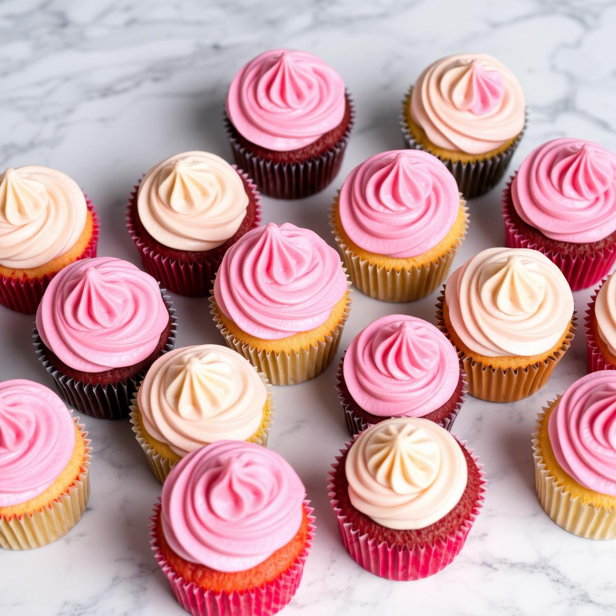 Assorted cupcakes with pink frosting